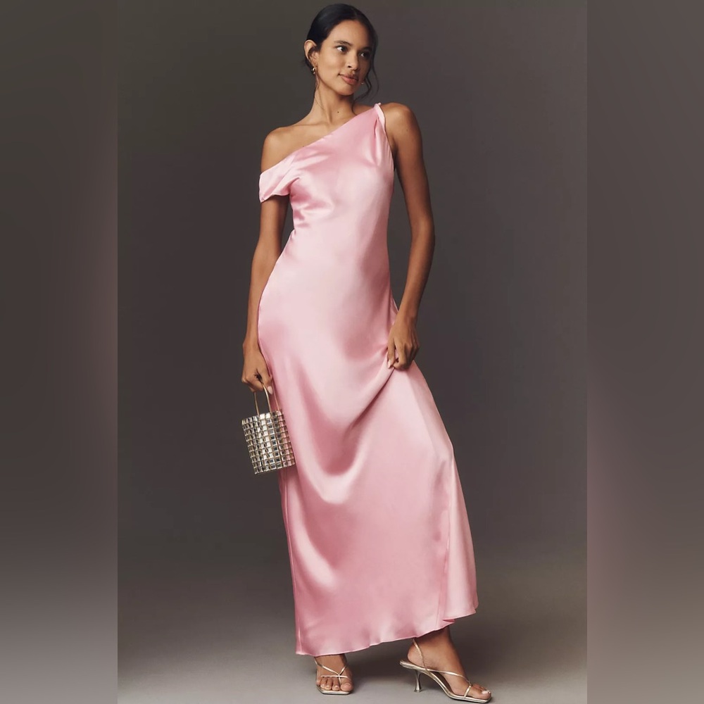 BHLDN Sienna Off-The-Shoulder High-Shine Satin Maxi Dress